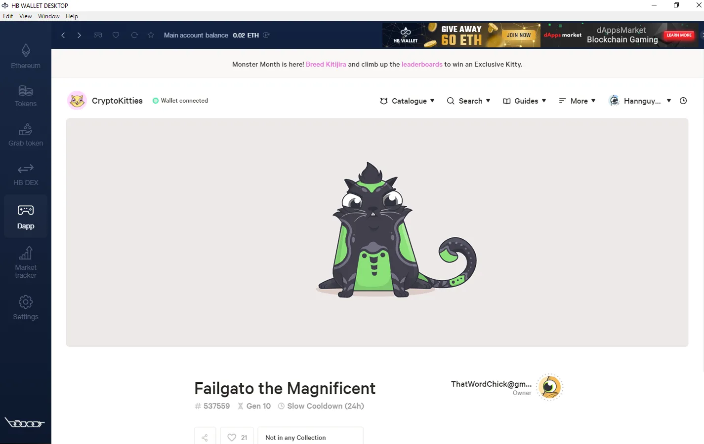 How To Play And Monetize Your Cryptokitties On HB Wallet 29 A Misprint Kitty