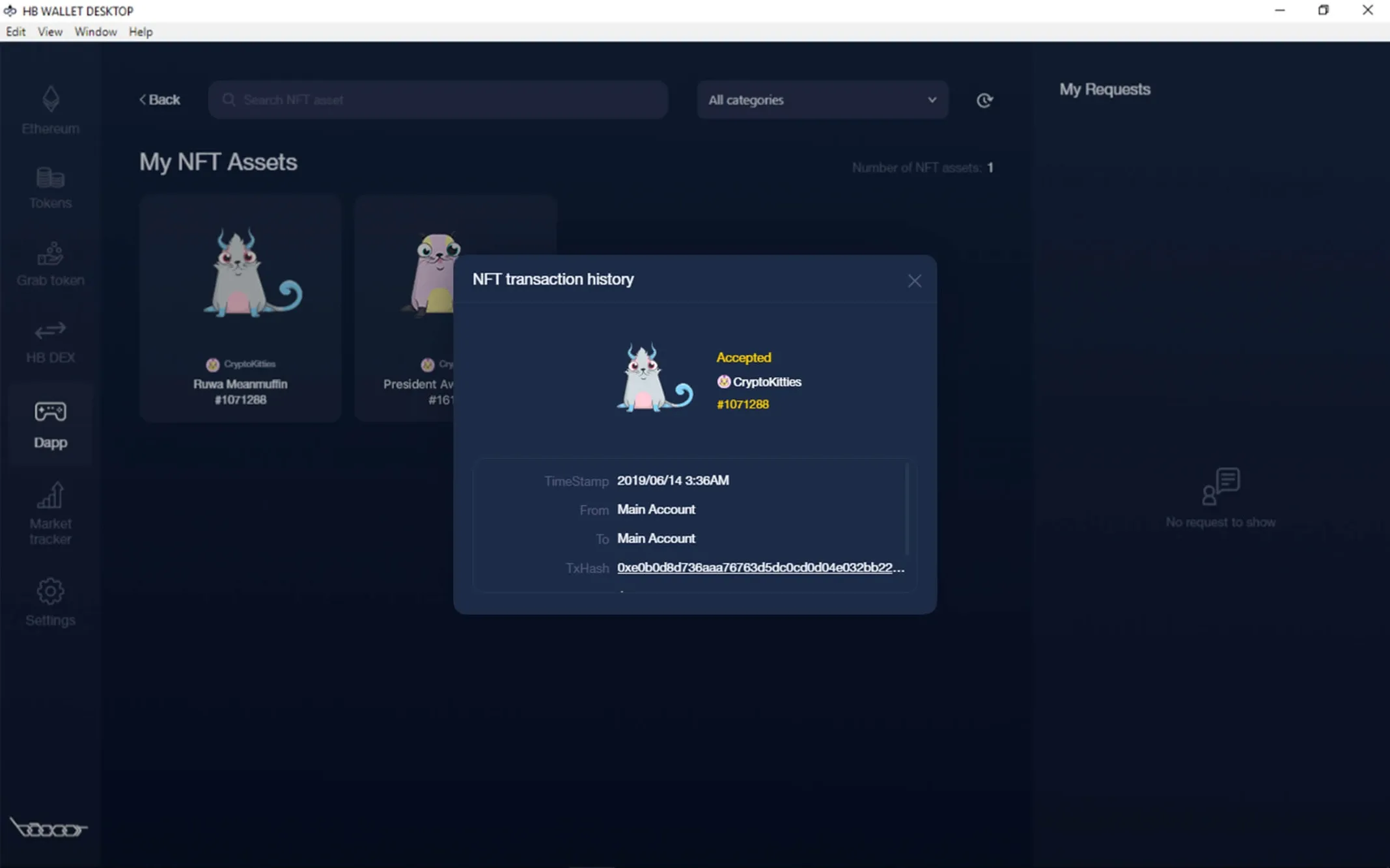 How To Play And Monetize Your Cryptokitties On HB Wallet 23 NFT transaction history