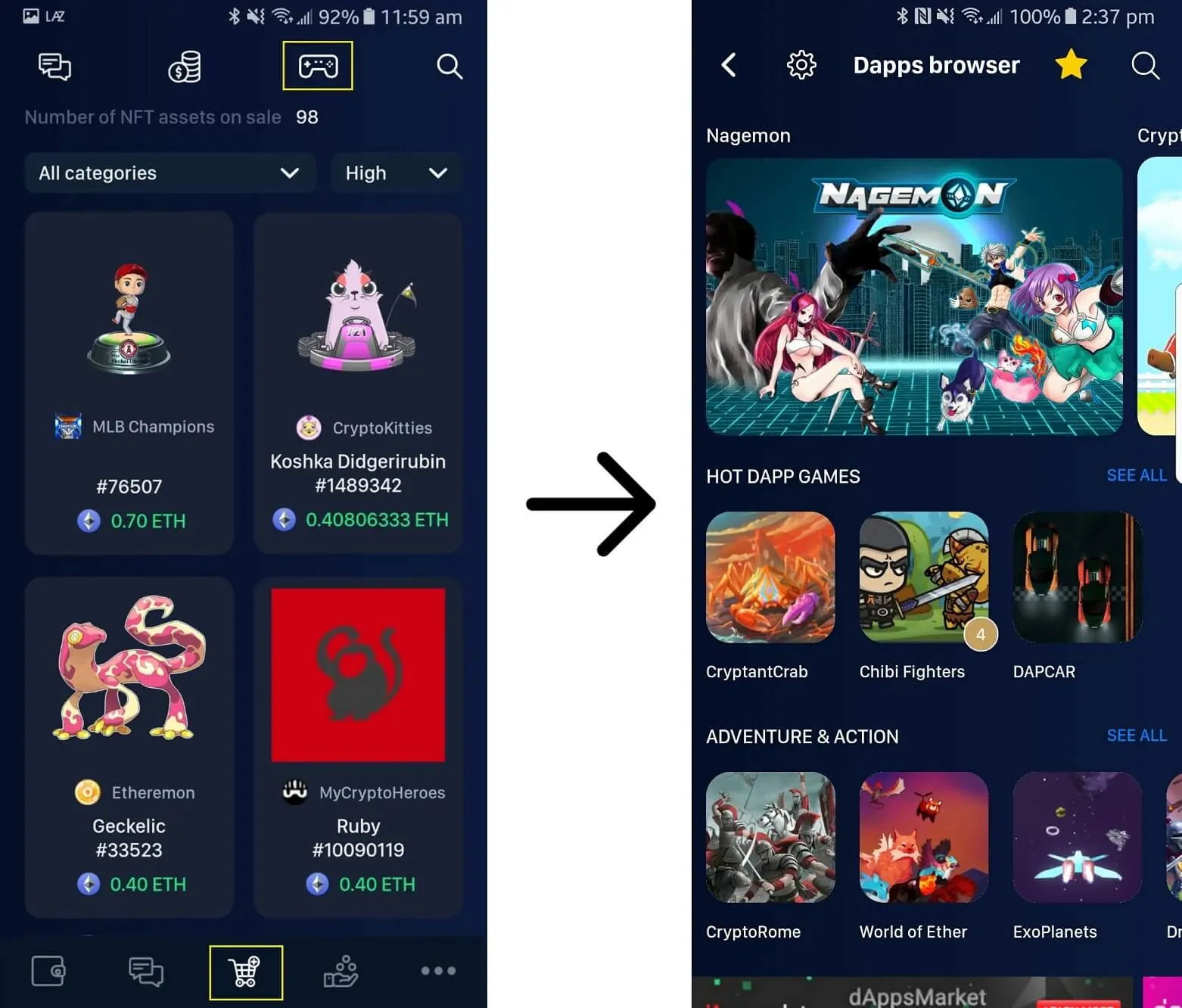 Access Dapp Screen in previous versions