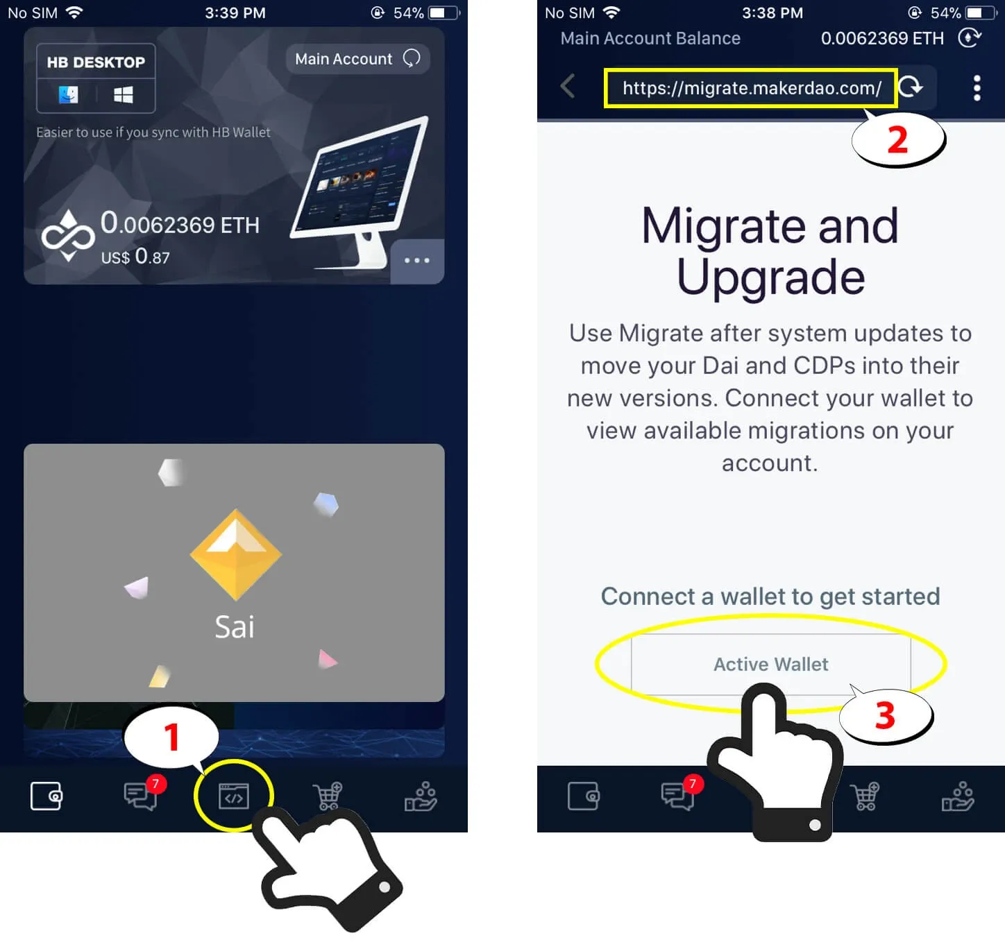 Convert SAI to DAI in HB Wallet mobile app