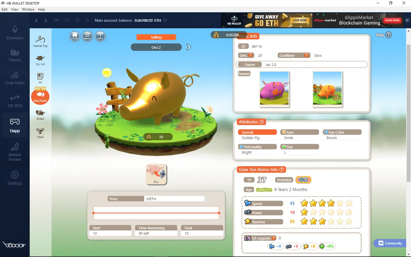 Golden Pig is a Special and was sold for 10 ETH