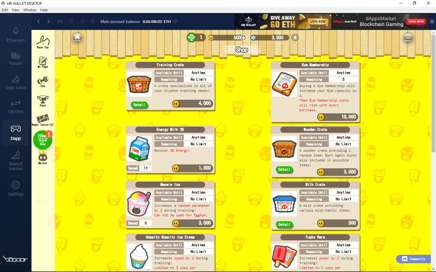 In-game items can be used on Cryptons to give them an edge on Race tracks