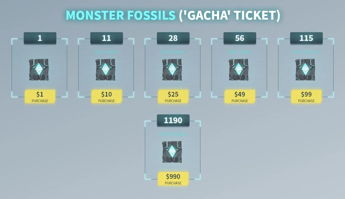 Ethermon Gacha is now live! 5 Monster Fossils (Gacha Tickets)