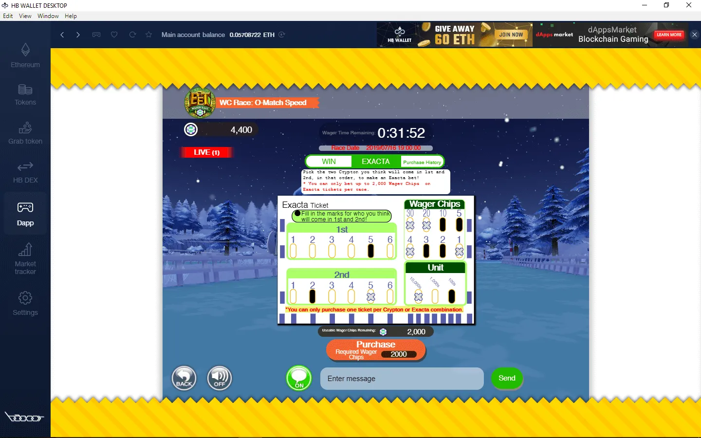 Pick the two different Crytons you think will come in 1st and 2nd to make an Exacta bet