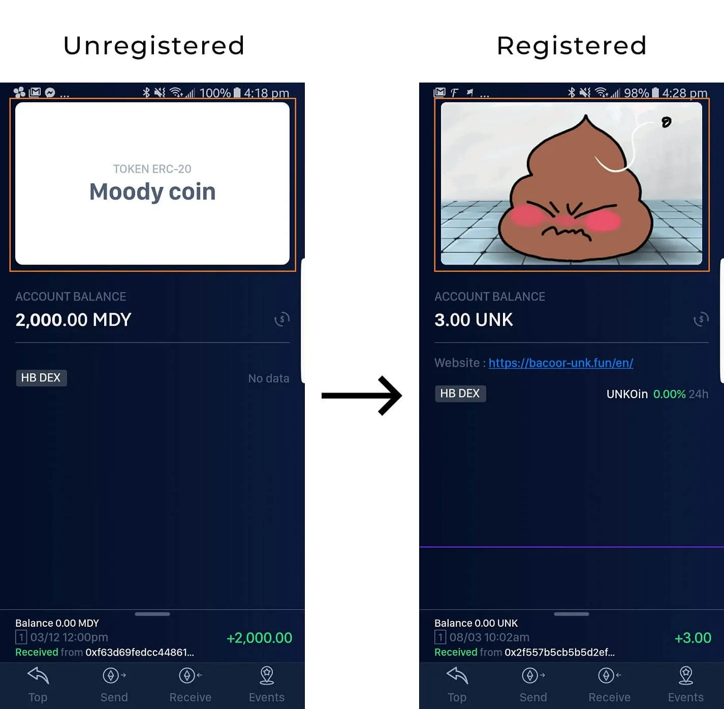 Register Token on HB Wallet