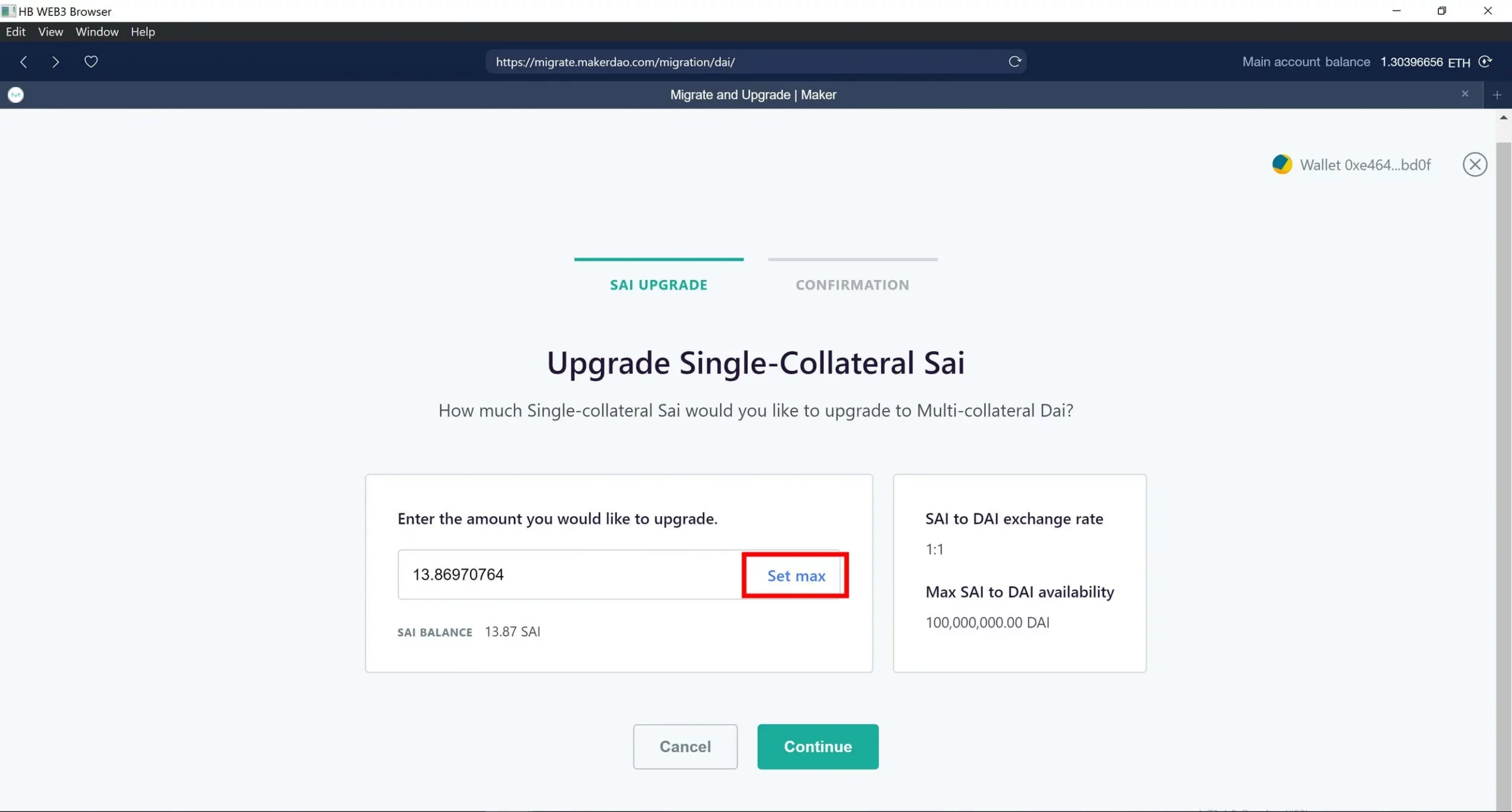 'Set max' if you want to upgrade all your Sai to Dai