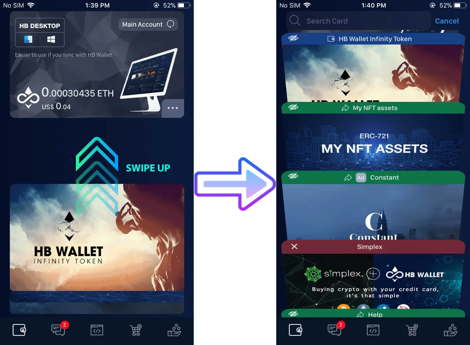 How to access Constant in HB Wallet 7 Swipe up and Select the "Constant" card