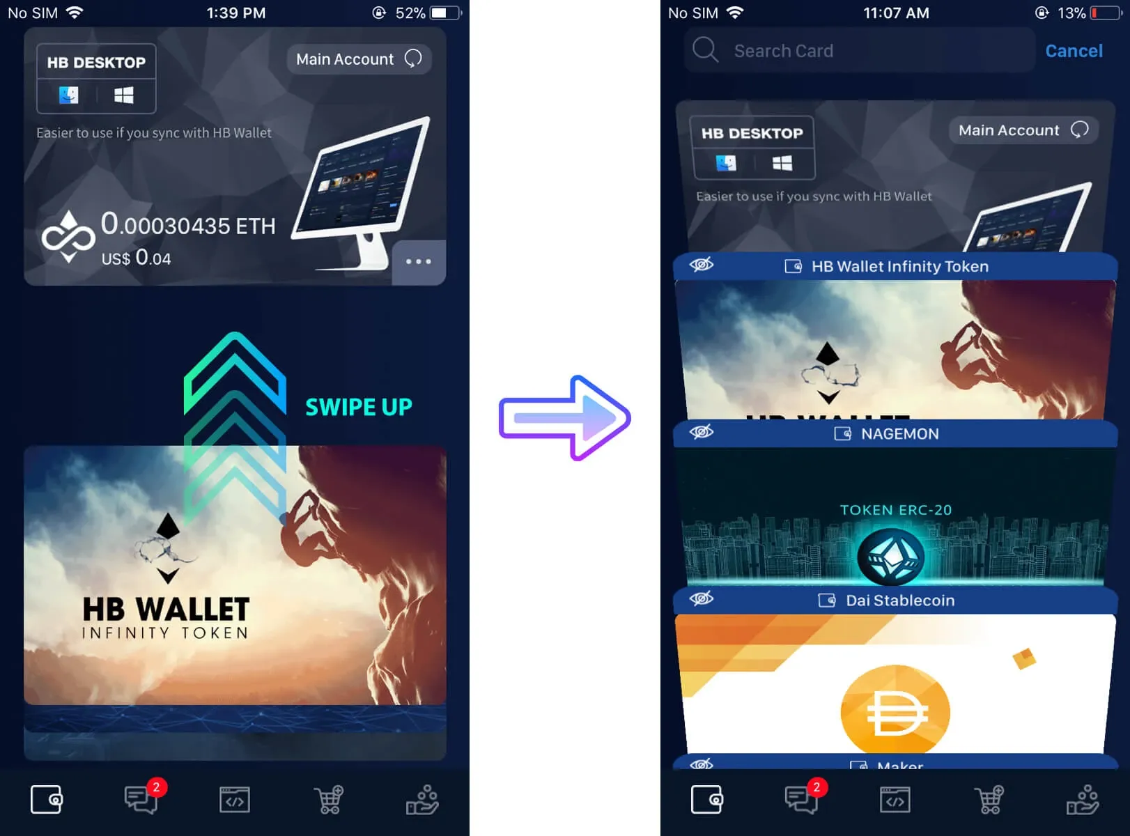 Important Updates on HB Wallet 3.4.1 5 Swipe up to view the token list