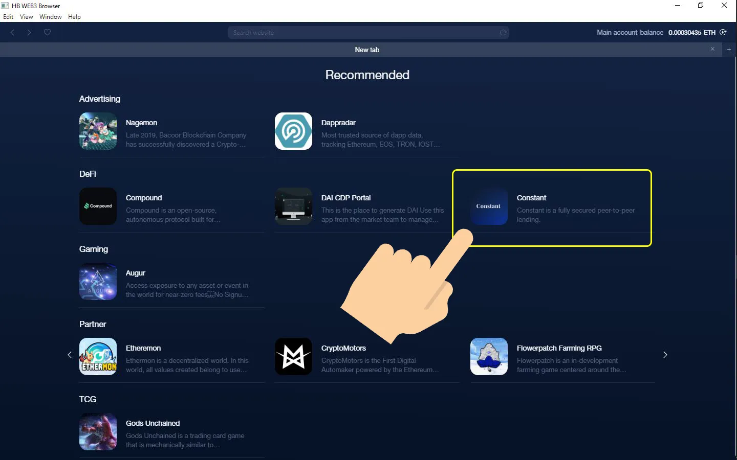 How to access Constant in HB Wallet 12 Tap "Constant" to proceed.
