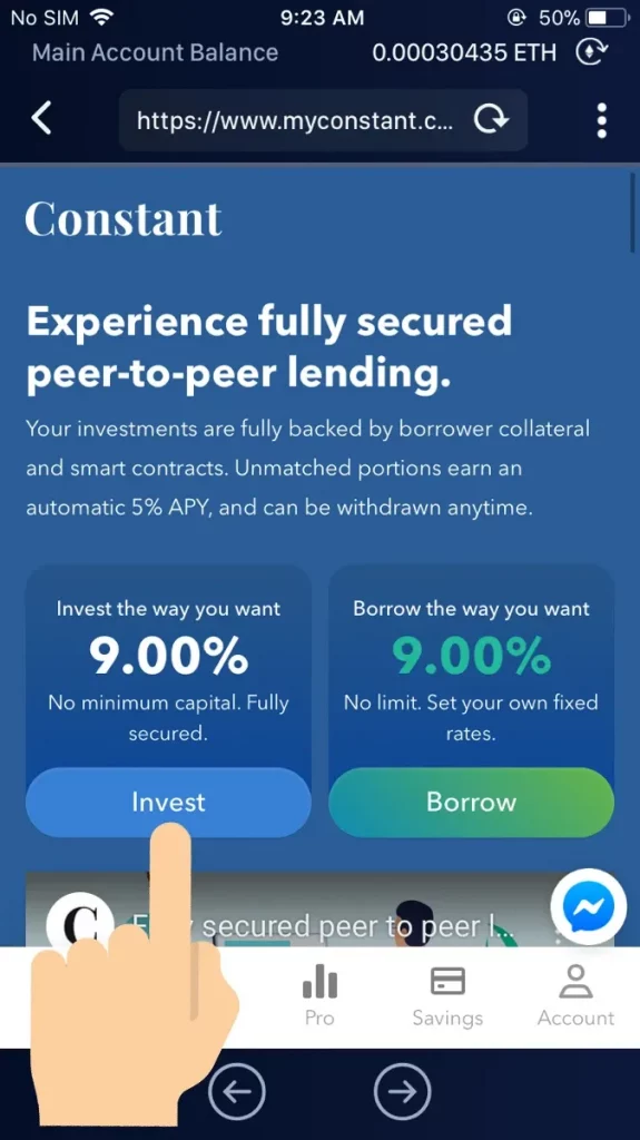 How to access Constant in HB Wallet 8 Tap “Invest” to proceed.
