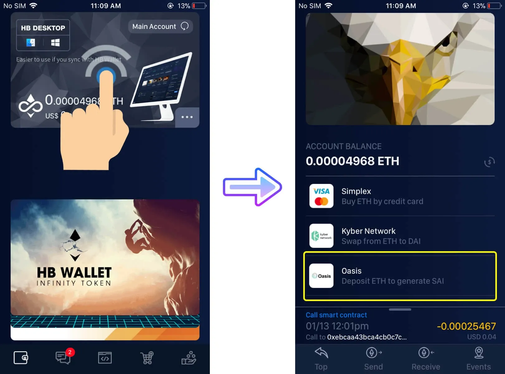 Important Updates on HB Wallet 3.4.1 6 Tap on the Main Account card to access Oasis