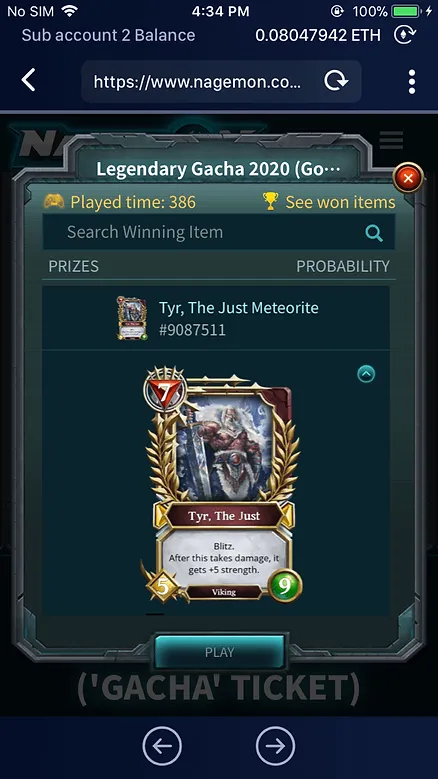 Tyr, The Just Meteorite can be sold for up to 1 ETH