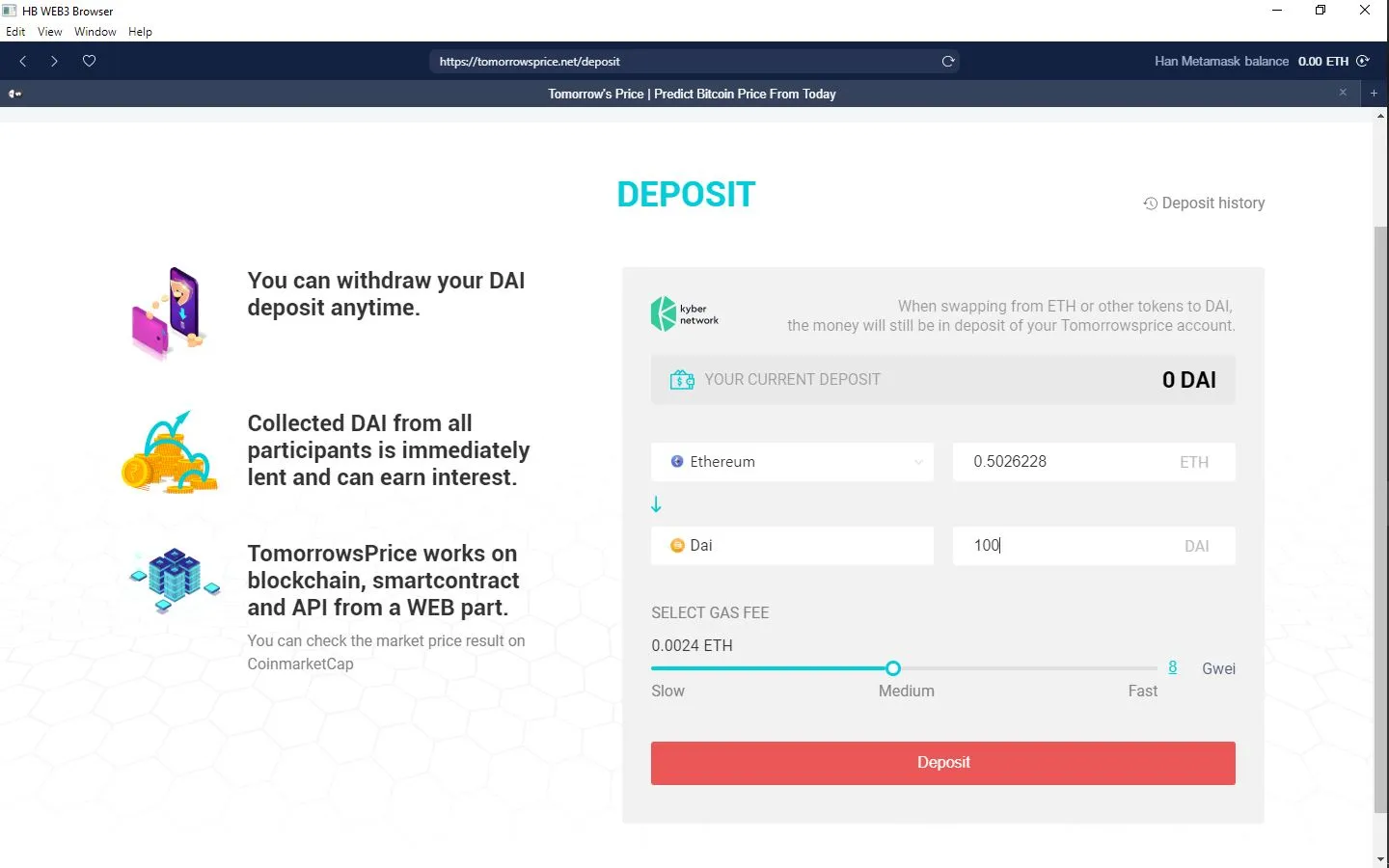 What is TomorrowsPrice and its Affiliate Program? 8 You can swap your tokens to DAI directly on the platform