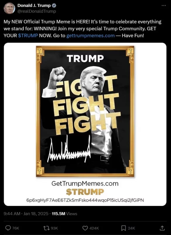 Trump announces TRUMP Solana Coin